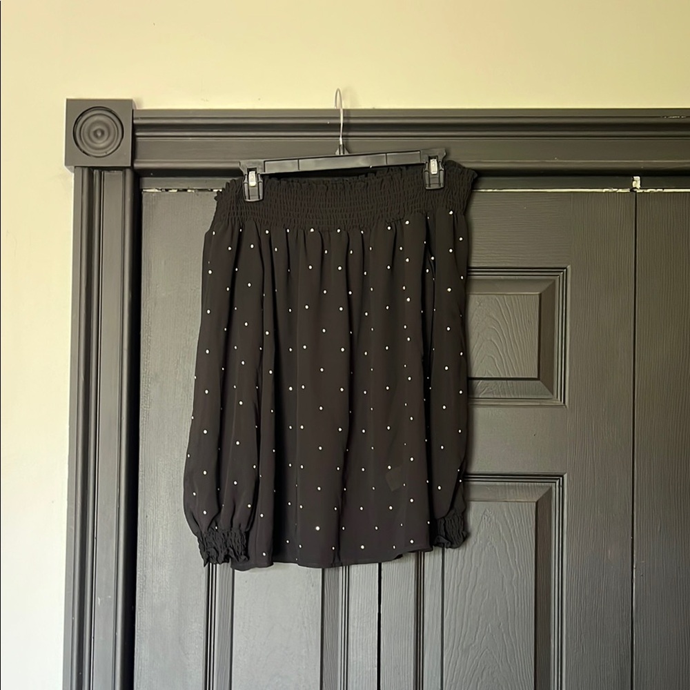 MICHAEL Michael Kors Black off the shoulder embellished top.